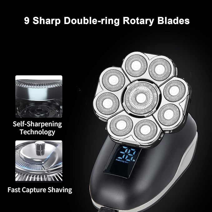 Universal Head Shaver Replacement Heads 9 Blades Head Shavers Replacement Blades for Bald Men Compatible with Freebird Shaver & Other Brands (silver9)