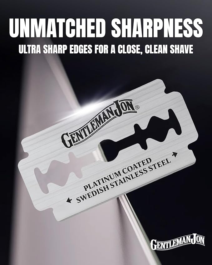 Gentleman Jon 50-Pack Platinum Double Edge Razor Blades - Premium Swedish Stainless Steel Safety Razor Blades - Platinum Coated Blade For Smooth and Comfortable Shaves - Fits Most Men's Safety Razors