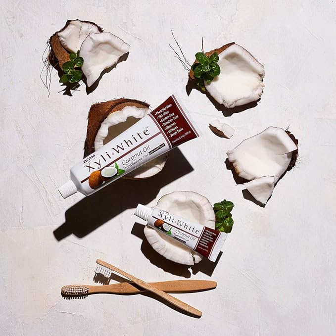 NOW Solutions, Xyliwhite™ Toothpaste Gel, Coconut Oil, Cleanses and Whitens, Cool Coconut-Mint Taste, 6.4-Ounce (Pack of 2)