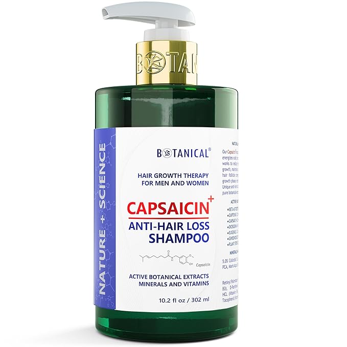 Botanical Capsaicin Shampoo for Hair Loss and Hair Thinning Oil-Free Scalp Stimulating Natural Shampoo For Men & Women 10.2 Fl Oz