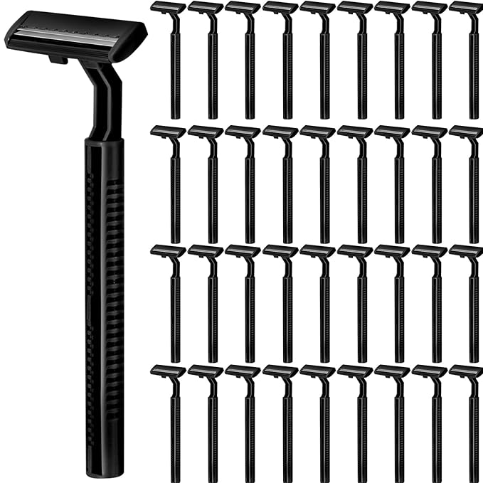240 Pack Disposable Twin Blade Razors Individually Wrapped, Clear Safety Cap， Multipurpose Portable Shave Razor for Man Woman Bathing Hotel Travel (Black)