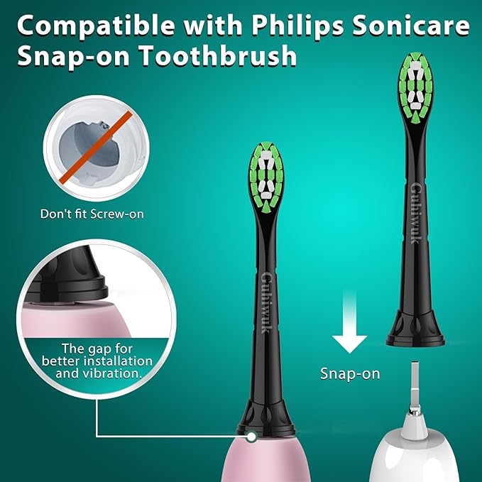 Designed for Sonicare Replacement Heads, Electric Toothbrush Replacement Brush Heads Compatible with Philips Sonicare, 10 Pack, Black
