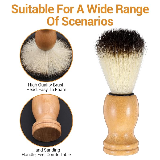 12 Pcs Wood Handled Hair Shaving Brush Professional Salon Tools Beard Grooming Tool for Men Shave Accessory