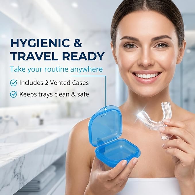 Lumeeno Moldable Teeth Whitening Trays for Gel Compatible with Opalescence and All Gels - 4 Trays & 2 Storage Cases Thin, Trimmable, BPA-Free