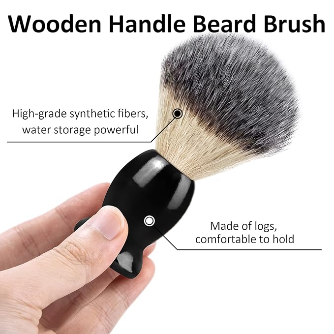 Bassion Hand Crafted Shaving Brush with Hard Wood Handle, Men's Luxury Professional Hair Salon Tool Gifts for Men-Black, Perfect Fathers Day Gifts from daughter, wife or Kids