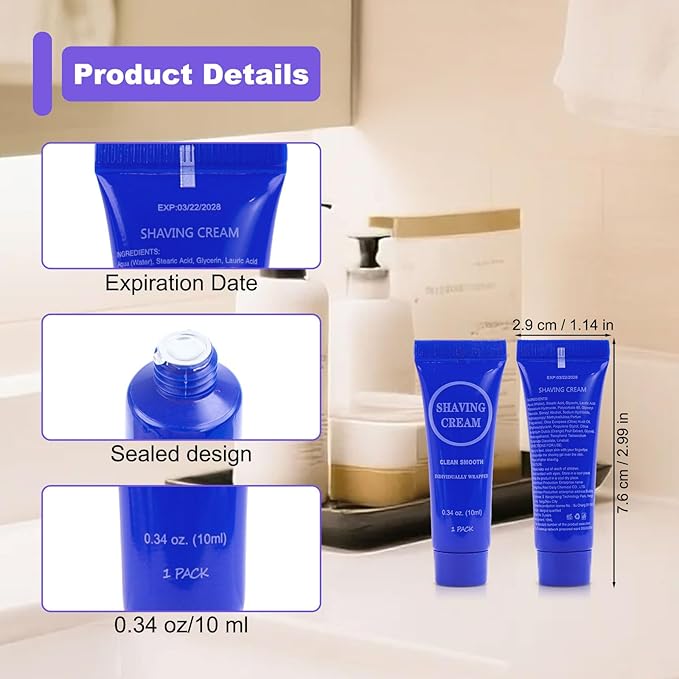 Disposable Shaving Cream for Men, Small Bottle Individually Wrapped Mini Shave Cream in Bulk, Travel Size Toiletries Amenities Vacation for Hotel, Shelter/Homeless/Nursing/Charity 0.34oz (Pack of 30)