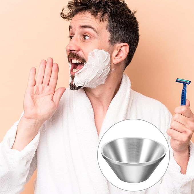 Zerodeko Stainless Steel Shave Bowl for Men 12x5.7cm Reusable Shaving Mug Beard Care Accessory Household Shaving Soap Bowl for Daily Grooming