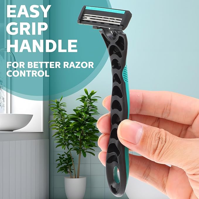 50 Pcs Men's Disposable Razors Bulk 3 Blade Men Razors for Head Sensitive Skin Comfortable Shave