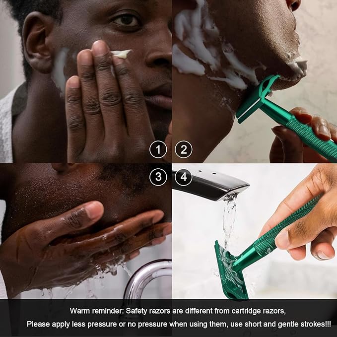Double Edge Safety Razor, Single Blade Razors for Men and Women, Reusable Metal Razor with 10 Stainless Steel Double Edge Blades, Smooth and Close Wet Shaving, Plastic Free, Green