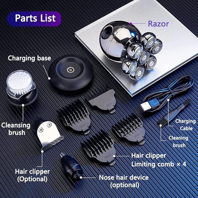 Upgrade 7 Heads Men’s 5-in-1 Electric Head Shaver for Bald Men,Multifunctional Electric Razor for Men，Cordless Rechargeable Travel Groomin Hair Trimmer Kits