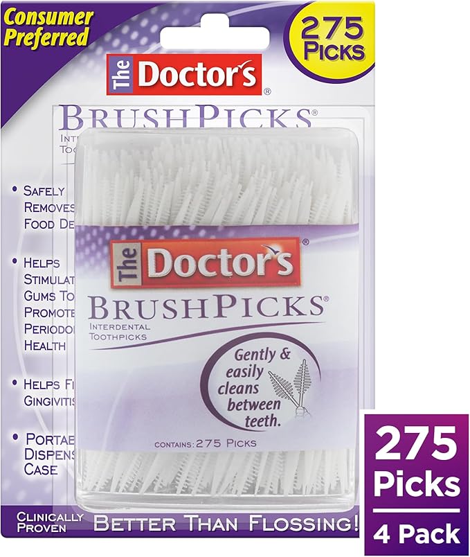 The Doctor's BrushPicks, Interdental Brushes & Dental Picks, Gently Remove Food Debris from Braces & Dental Work, 275 Count, Pack of 4