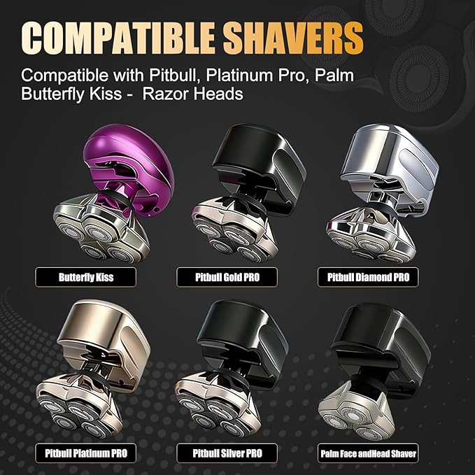 Upgraded Magnetic Replacement Heads for Skull Shaver, 5 Blades Compatible with Pitbull, Platinum Pro, Palm, Butterfly Kiss - Hypoallergenic Razor Heads (2Pack)