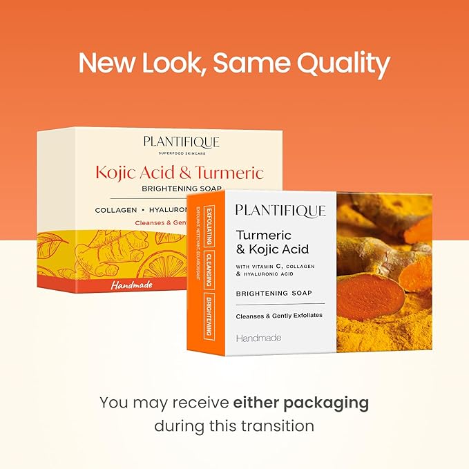 PLANTIFIQUE Kojic Acid Soap for Hyperpigmentation - Turmeric Soap 2 Bars with Hyaluronic Acid, Collagen, Vitamin C for Dark Spots - Face Wash for Women and Men, Vegan Skincare, 160g / 5.64 oz