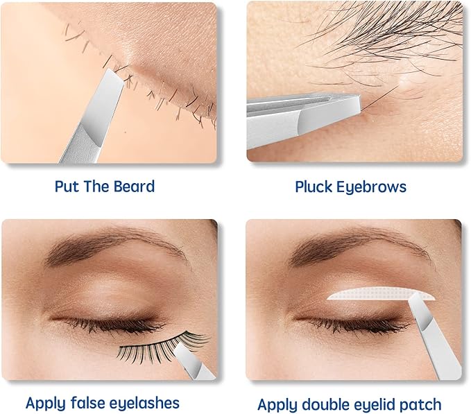 Professional Slant Tweezers for Women,Stainless Steel Eyebrow Tweezers for Eyebrows, Facial Hair,Chin Hair and Ingrown Hair Removal