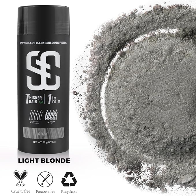 SOVONCARE Hair Fibers for Thinning Hair Gray, Hair Building Fibers for Bald Spots Undetectable & Natural, Conceals Hair Loss Fill In Fine, Hair Powder Hair Thicker Instantly for Women & Men 28g