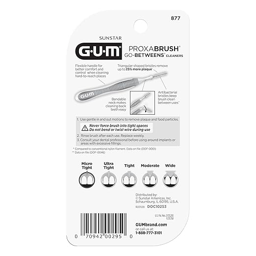 GUM Proxabrush Go-Betweens - Micro Tight - Interdental Brushes - Soft Bristled Dental Picks for Plaque Removal Health - Safe for Braces & Dental Devices, 10 Count (Pack of 4)