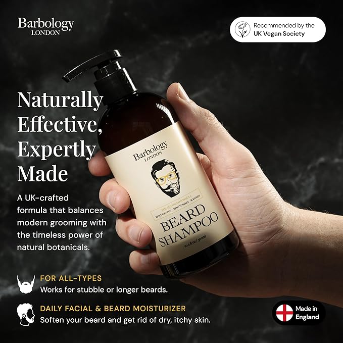 2-in-1 Beard and Face Shampoo for Men with Jojoba Oil, Argan Oil, and Avocado Oil, Conditions Dry, Itchy and Coarse Facial Hair, 10oz Pump