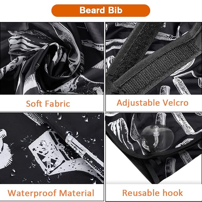 Beard Bib Beard Apron, Christmas Day Gift Beard Trimming Catcher Bib for Men Shaving and Hair Clippings, Waterproof Non-Stick Hair Catcher Grooming Cloth with 2 Suction Cups