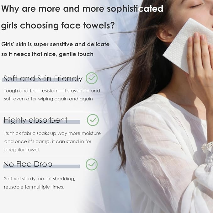 Disposable Face Towels XL, 10"x12" Ultra Soft & Thick Dry Wipes, Makeup Remover & Facial Cleansing Towels for Sensitive Skin, 50 Count, 1 Pack