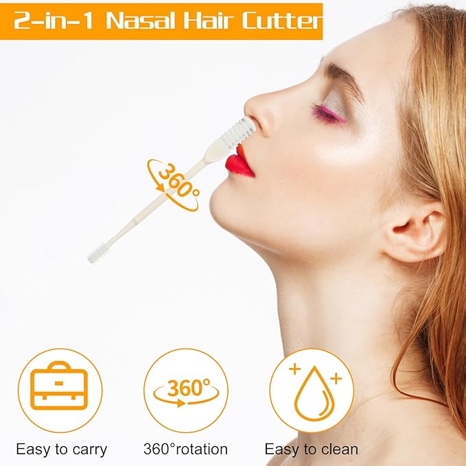 12 Pcs 2 in 1 Nasal Hair Cutter for Women Men, Double Sided Manual Nose Hair Trimmer Portable 360° Rotating Upgrade Nose Hair Knife with Soft Cleaning Brush Head, Travel Essentials (Cream)