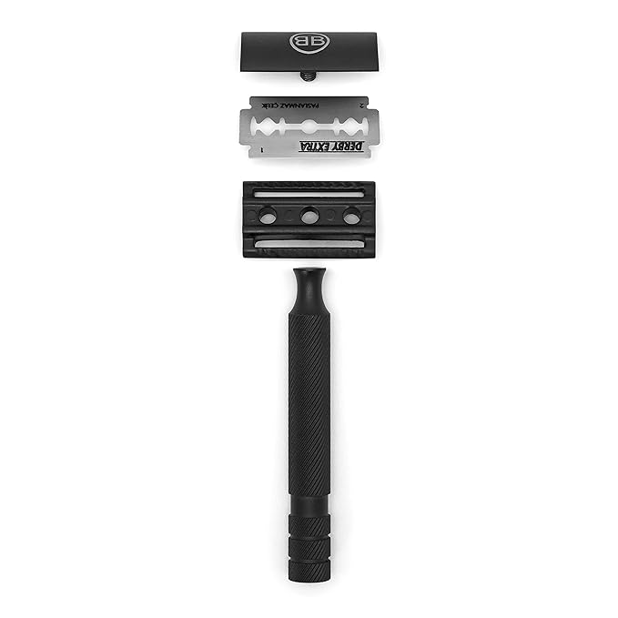 BBNY&Co Jet Black Premium Double-Edged Safety Razor Kit for Men and Women – Includes 10 Stainless Steel Reusable Blades