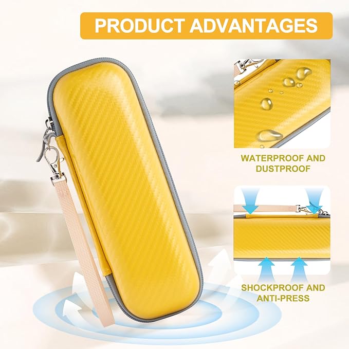 Toothbrush Travel Case for Oral B/Oral-B Pro 1000 1500 5000 7000 7500 9600/ Philips Sonicare 4100 5100 6100 5300 Electric Toothbrush, Portable Hard Protective Storage Bag (Yellow Case and 2 Caps)
