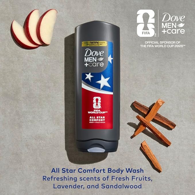 DOVE MEN + CARE - Limited Edition FIFA Regimen Body Wash & Deodorant Pack All Star Comfort 2 Count For Men Neutralizes Odor & Hydrates and Cleanses Skin 18 Fl Oz