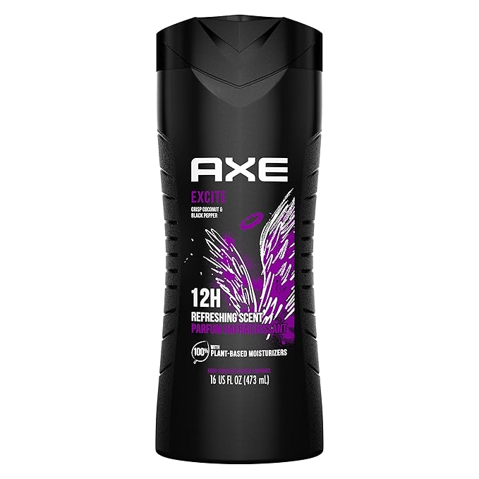 AXE Body Wash 12h Refreshing Scent Excite Crisp Coconut and Black Pepper Men's Body Wash with 100 percent Plant-Based Moisturizers 16 oz