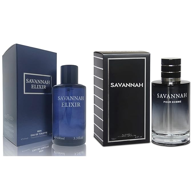Savannah Elixil & Savannah Men's Cologne Eau de Parfum Gift Set - 3.4 Fl Oz Each | Citrus Spicy & Woody Ambergris Fragrance | Luxury Perfume for Day & Night