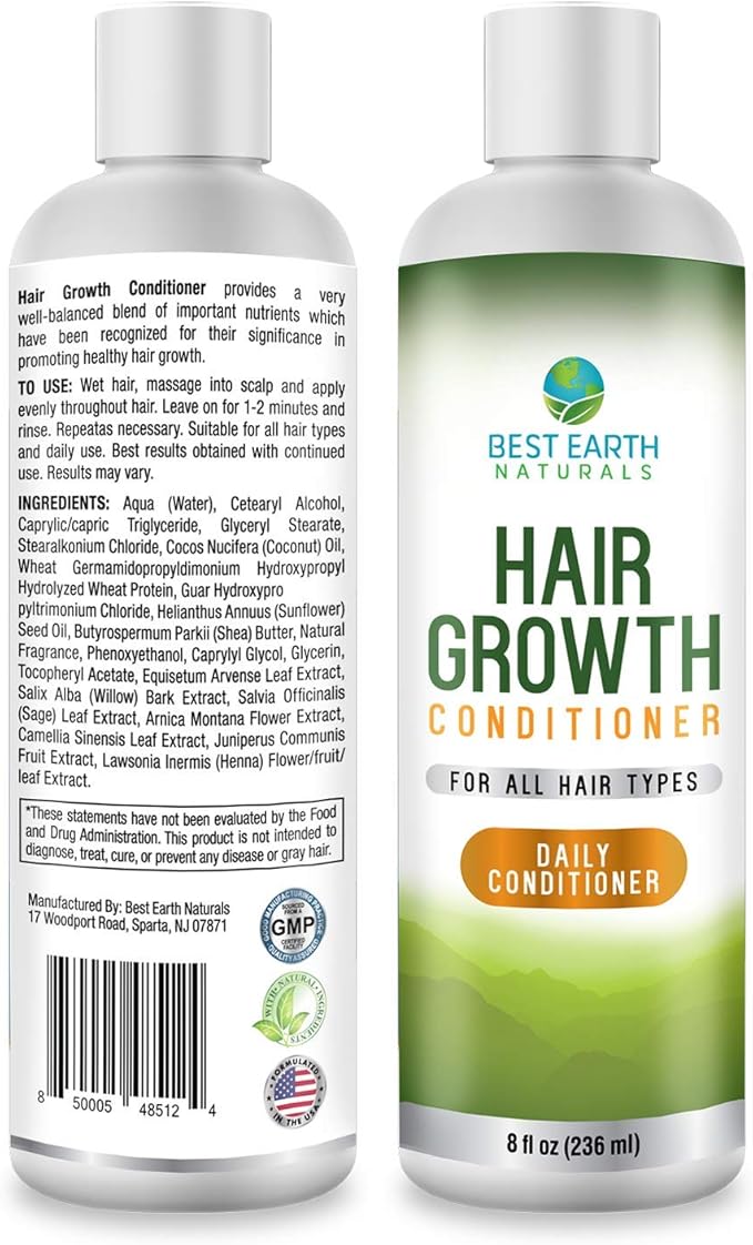 Best Earth Naturals Hair Growth Conditioner For Support of Healthy Hair Growth, Hair loss, Slow Growing and Thinning Hair for Men and Women 8 Ounces
