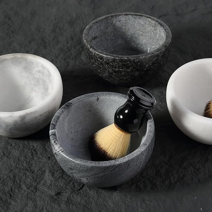 Koville Marble Shaving Soap Bowl 5'' Gray Handmade Shaving Cream Bowl, Marble Bowls For Shaving Foam, Shave Soap Bowl, Shaving Kit Bowl, Shaving Cup Gift for Men with 2 pack Shaving Brush