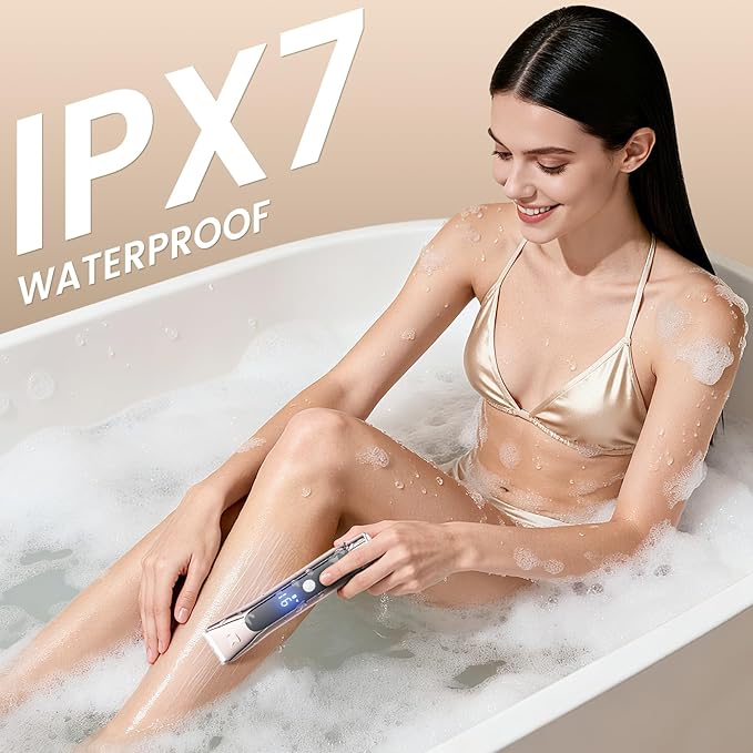 Bikini Trimmer for Women, 2-in-1 Electric Razor with Dual Heads, Ceramic Blade, Waterproof & Rechargeable, Painless Pubic Hair Shaver for Bikini, Underarm, Legs, Face | Gift for Her - ChampagneGold