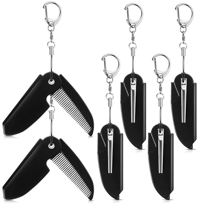 Nosiny 6 Pcs Beard Mustache Folding Comb With Keychain - Handmade Moustache Comb for Multifunctional Pocket Saw Cut Styling, Black