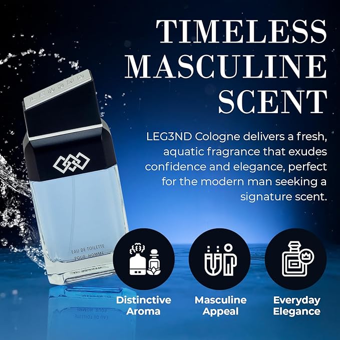 LEG3ND Cologne for Men 3.4oz EDT Spray | Long-Lasting Masculine Fragrance - Fresh, Aquatic & Spicy Citrus Scent for Everyday Elegance
