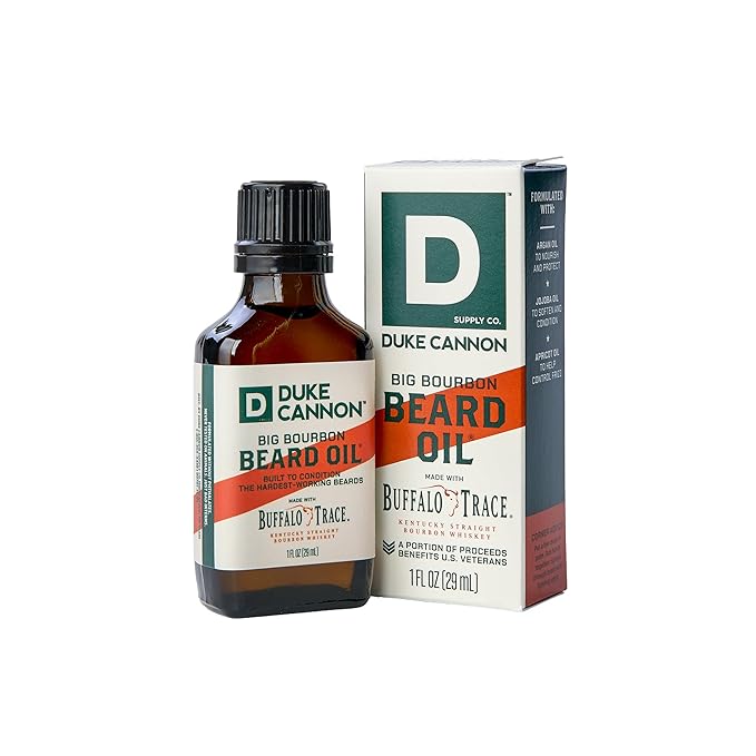 Duke Cannon Bourbon Beard Oil for Men – Bourbon Scented Beard Conditioner – Softens, Strengthens & Controls Frizz – 1 fl oz Grooming Oil