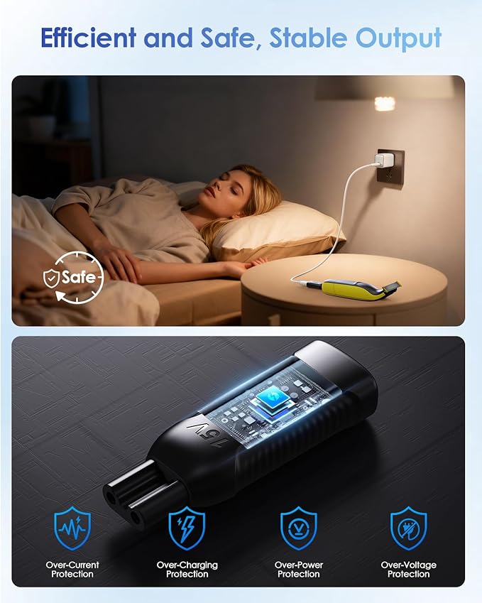 15V Type-C Shaver Adapter Charging Converter for Philips Oneblade QP6530/QP6520/QP6620/QP6510 Shaver Series, HQ8505 USB-C Electric Razor Power Adapter (1 PC)