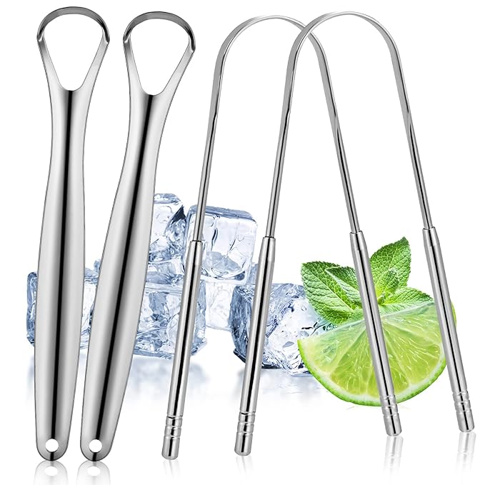 4 Pack Tongue Scraper, Hygienic Seal-Pack, Professional Eliminate Bad Breath, Stainless Steel Tongue Scrapers, Effectively Improve Oral And Gut Health -silver