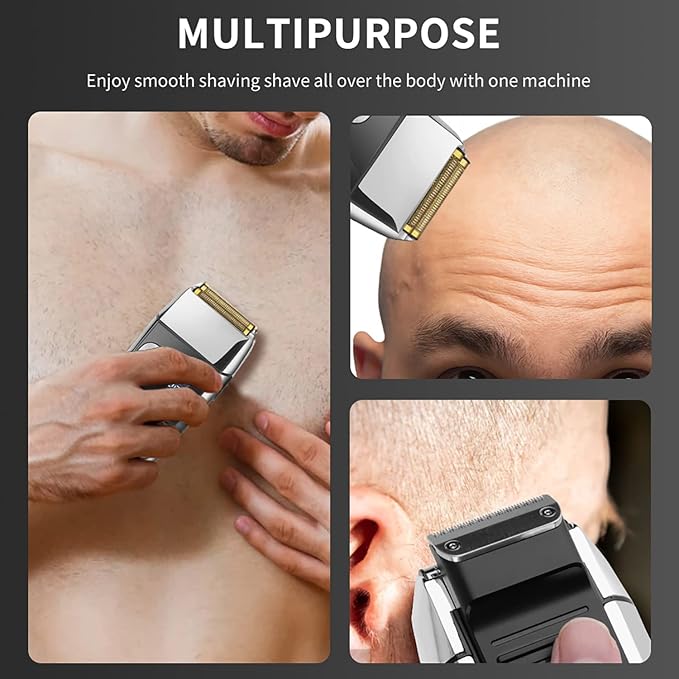 DSP Electric Razor for Men - 2 in 1 Bald Shaver with 2 Foil Head and Precision Trimmer - Rechargeable 3-Speed Barber Shaver with LED Digital Display (Silver)