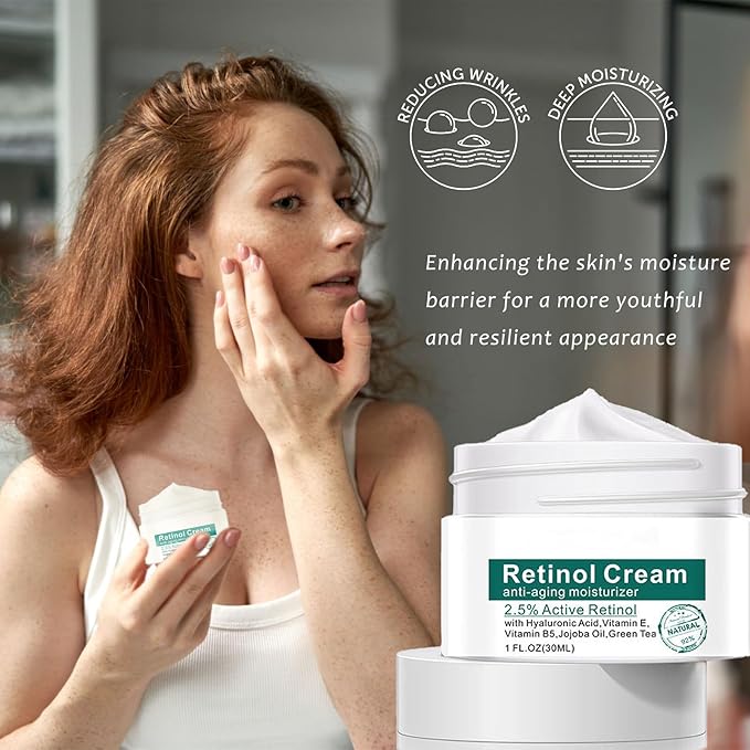 2.5% Active Retinol Cream for Face, Wrinkle Cream for Women with Hyaluronic Acid, Anti-Wrinkle Day and Night Cream for Women Anti Aging Face Creams for Women & Men All Skin Types