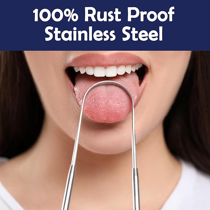 Stainless Steel Tongue Scraper (2 pack) - Rust - Resistant Metal Tongue Cleaner For Adults Bad Breath Removal Tool - Oral Hygiene Kit