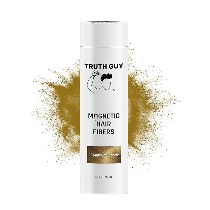 Truth Guy Magnetic Hair Building Fibers for Thinning Hair - Adds Volume & Thickness with Static Electricity Technology - Easy Application for Men & Women, Quick Results, Mess-Free. 2 oz. Medium Brown