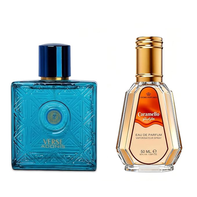Verse Adonis & Caramello Combo Men Cologne 3.4 & 1.7 Fl. Oz Men's Perfume Combination of Woody & Sweet Warm Scents Eau De Parfum for Men Lasts All Day Best Gift