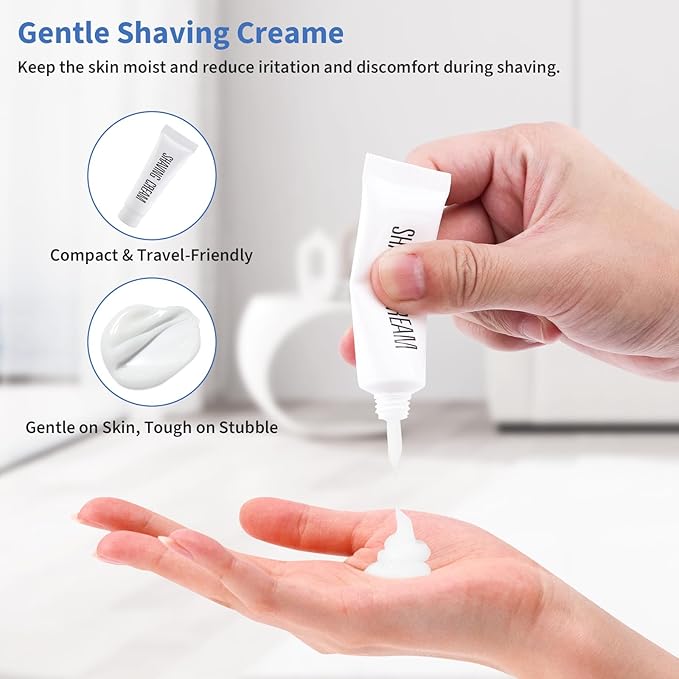 60 Pack Disposable Razors Bulk with Shaving Cream (10g) for Men, Shaving Kit for Men, Twin Blade Disposable Razors and Travel Cream, Individually Wrapped Toiletries for Homeless Shelter Hotel