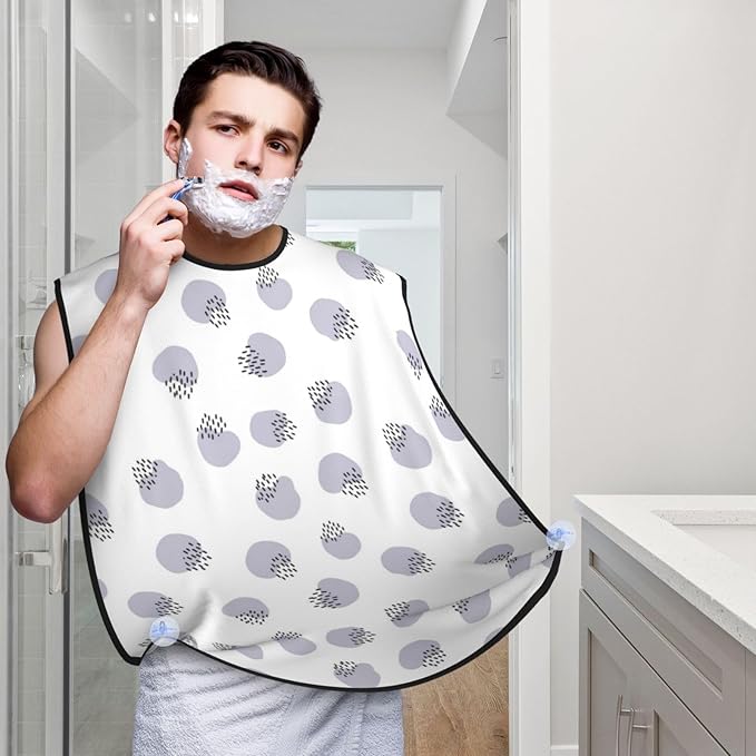 Beard Shaving Cape with Suction Cups, Cow Print Purple Shave Bib, Non-Stick Waterproof Hair Catcher, Grooming Bib for Men Husband