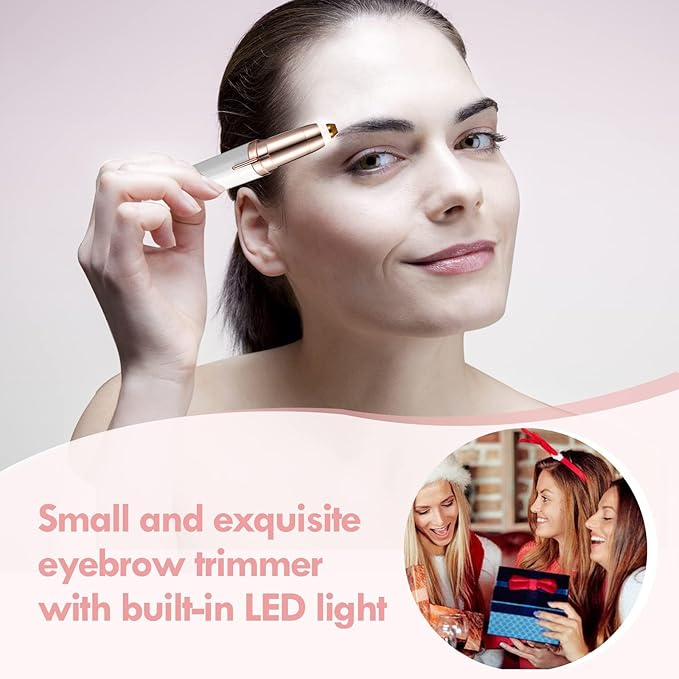 gurelax Eyebrow Hair Remover, Electric Eyebrow Trimmer for Women,Face and Eye Brow Razor with LED Light for Women Rechargeable with 2 x Replacement Heads (White)