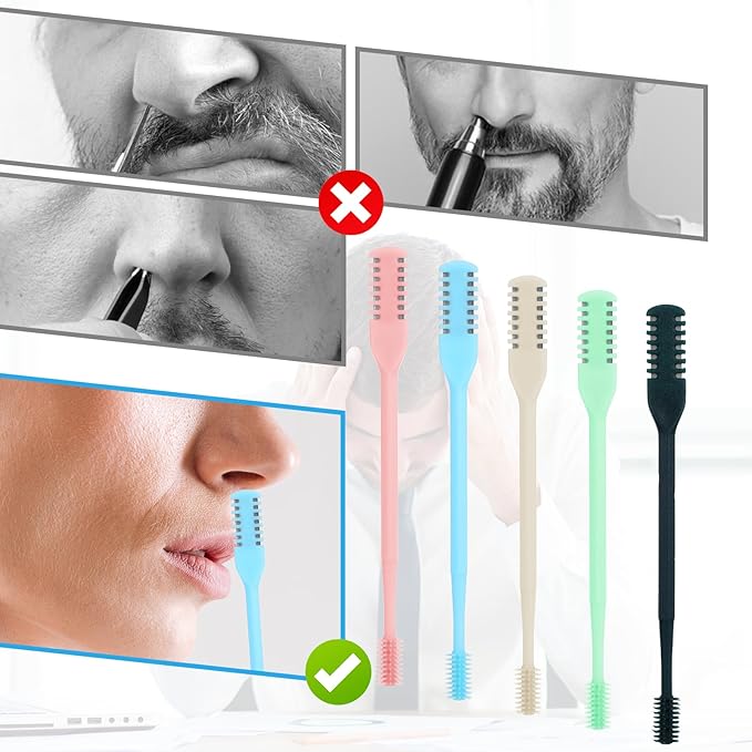 2-in-1 Nose Hair Cutter Double Sided Nos Hairs Trimmers 5PCS 360° Rotating Blade Nostril Remover Tool Portable Manual Nose Hair Knife with Case Nasal Hairs Cutter Ear Soft Cleaning Brush