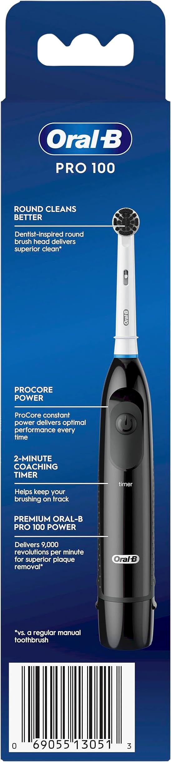 Oral-B Pro 100 Charcoal, Battery Powered Electric Toothbrush, Black