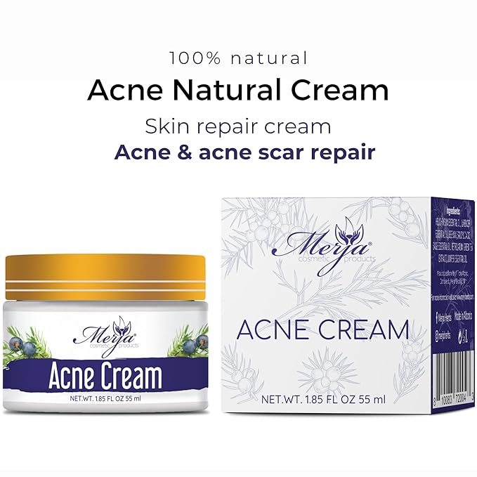 Merja Herbs Natural Anti Acne Face Moisturizer Cream with Helichrysum, Sage, Green tea, Lavender, Salicylic acid - Moisturizing Cream - Light Floral Fragrance 55ml 1.86oz
