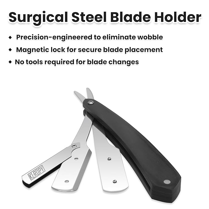 Shavette Straight Razor Kit for Men - Stocking Stuffers Gifts for Dad, Husband, Boyfriend - Professional Barber Straight Edge Razor with Black Wooden Handle for a Close, Smooth Shave & Beard Shaping