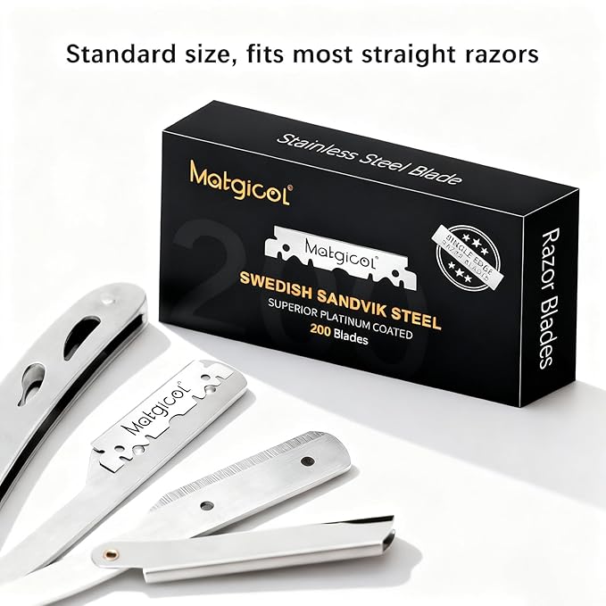 Single Edge Razor Blades Refills - 200 Count Swedish Premium Platinum Straight Razors Blades for Men - Sharp, Smooth and Comfortable Shaving